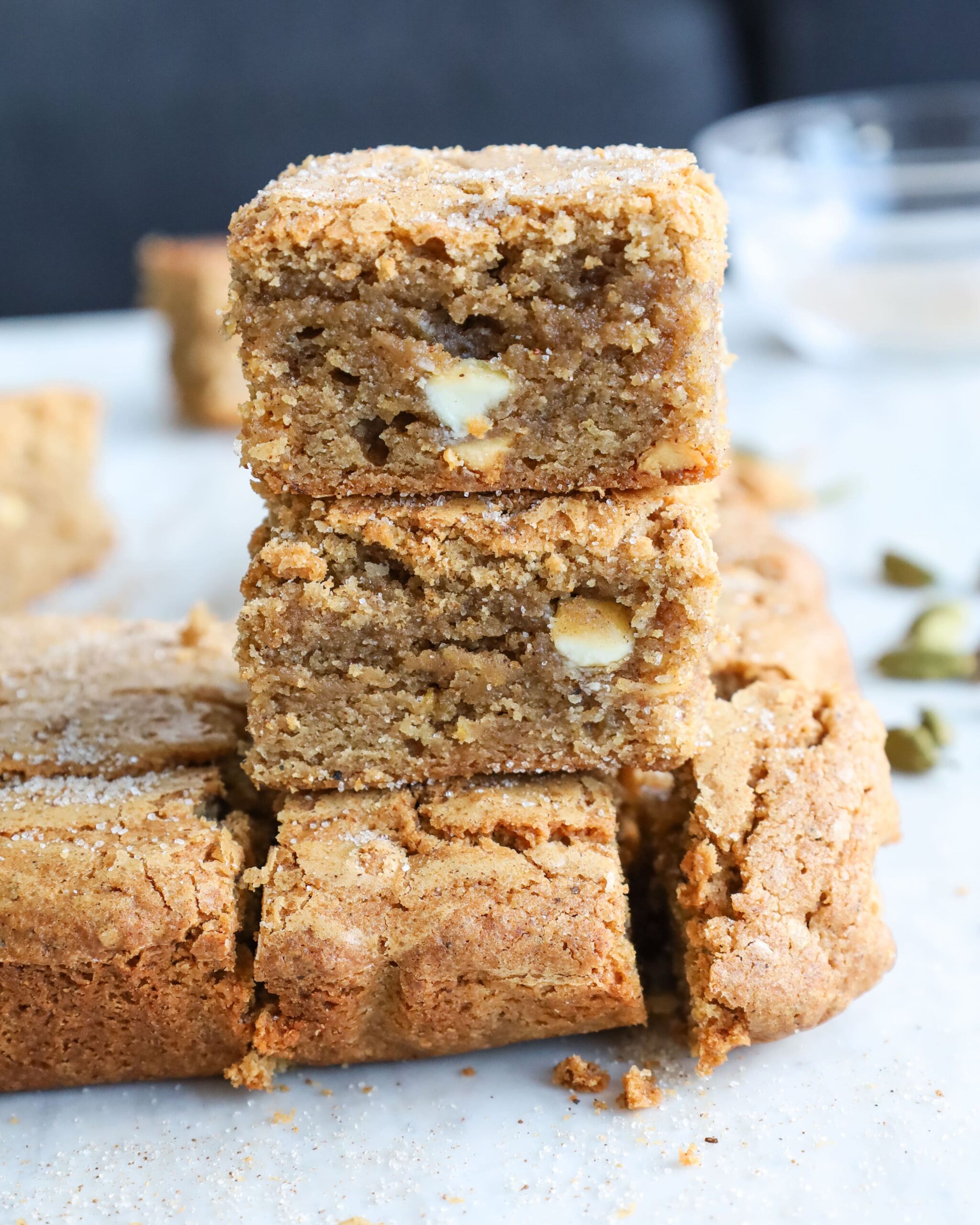 white chocolate chai blondies stack