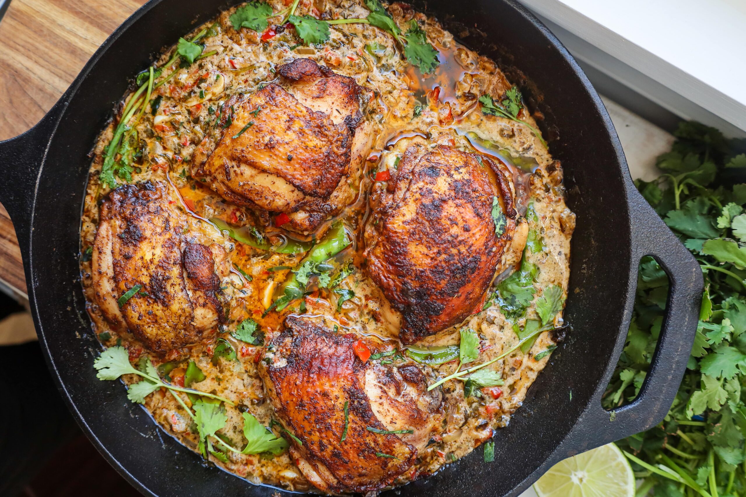 basil coconut curry braised chicken thighs with cilantro