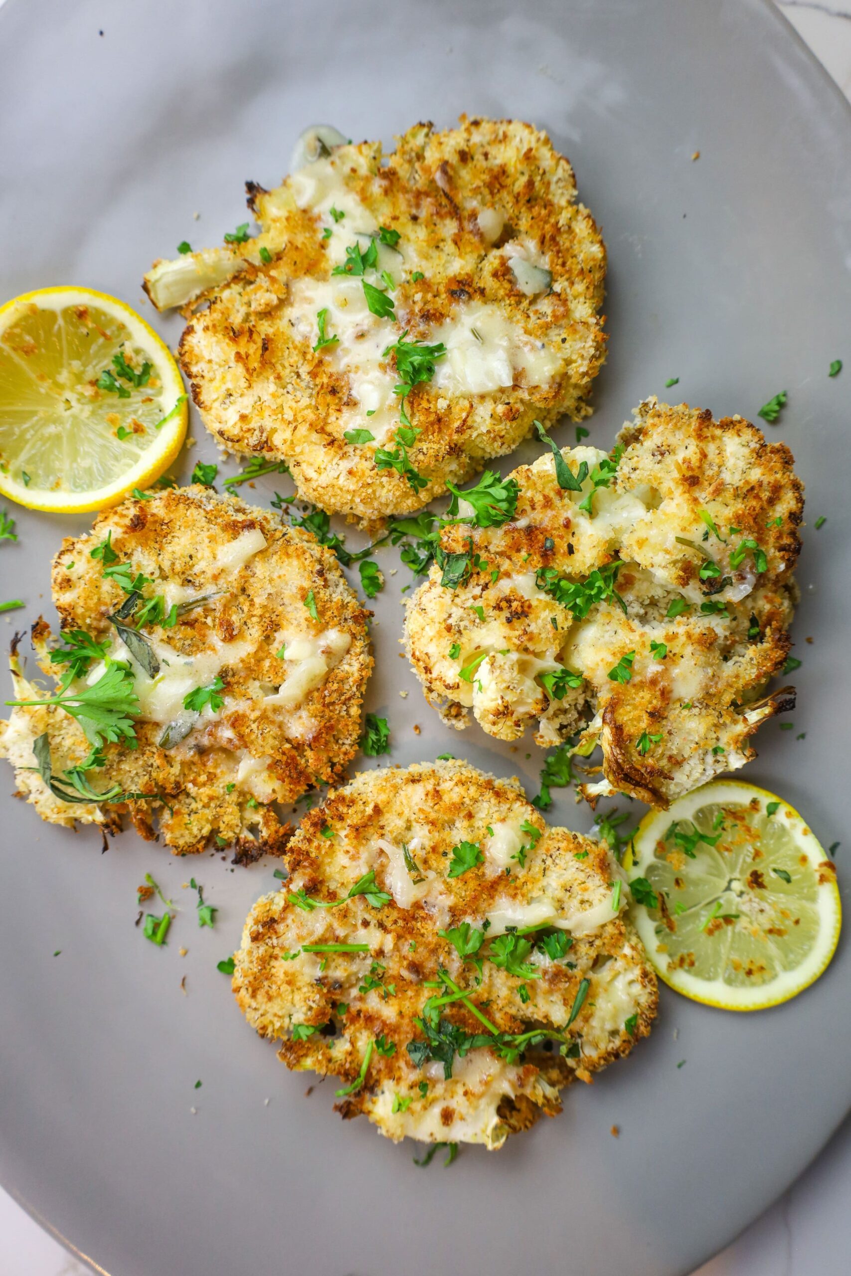 crispy cauliflower steaks with creamy tarragon sauce