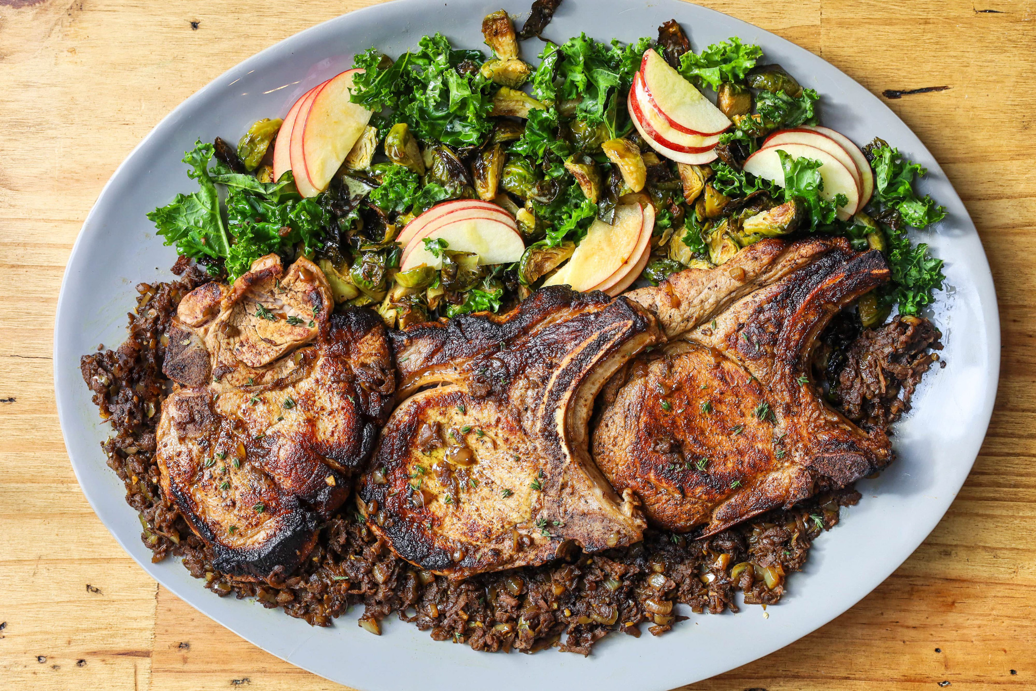 pan seared pork chops with apple chutney and salad