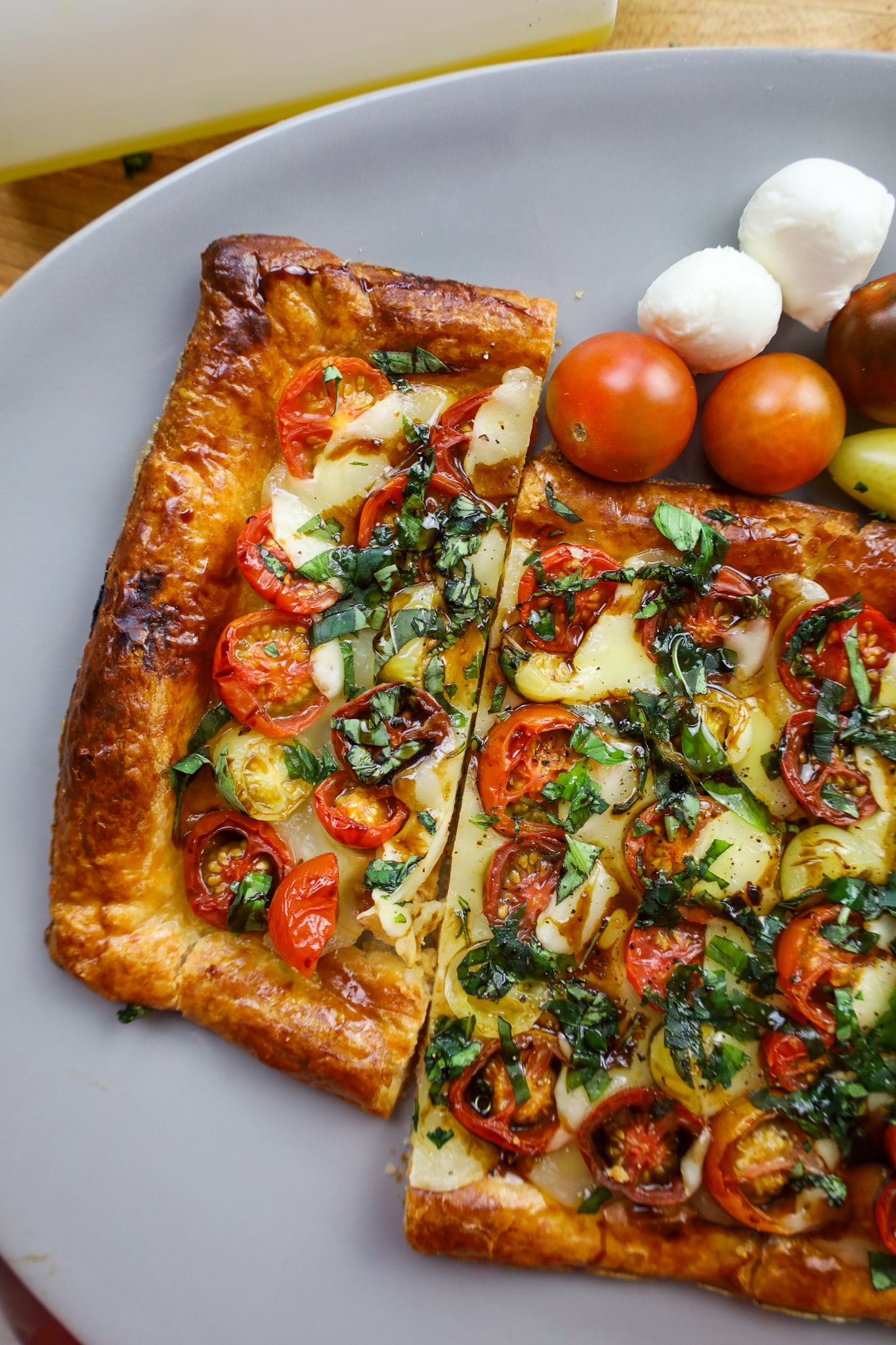 caprese tart with flaky parmesan crust