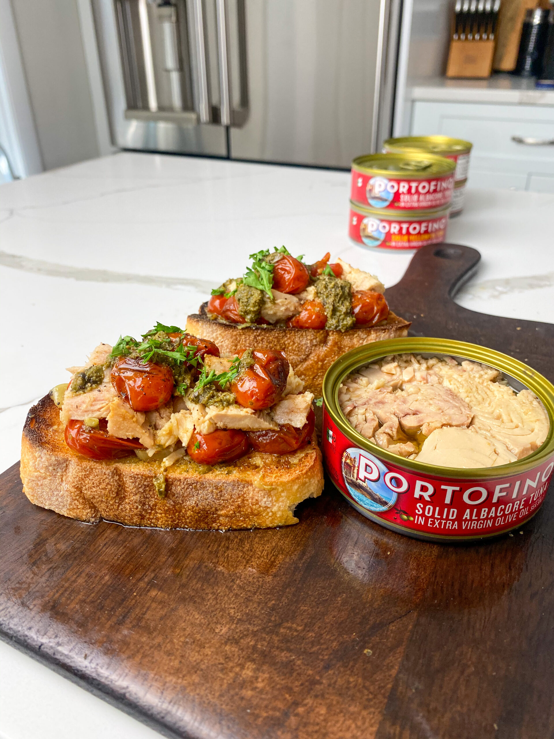 garlic tomato tuna toast Portofino Tuna