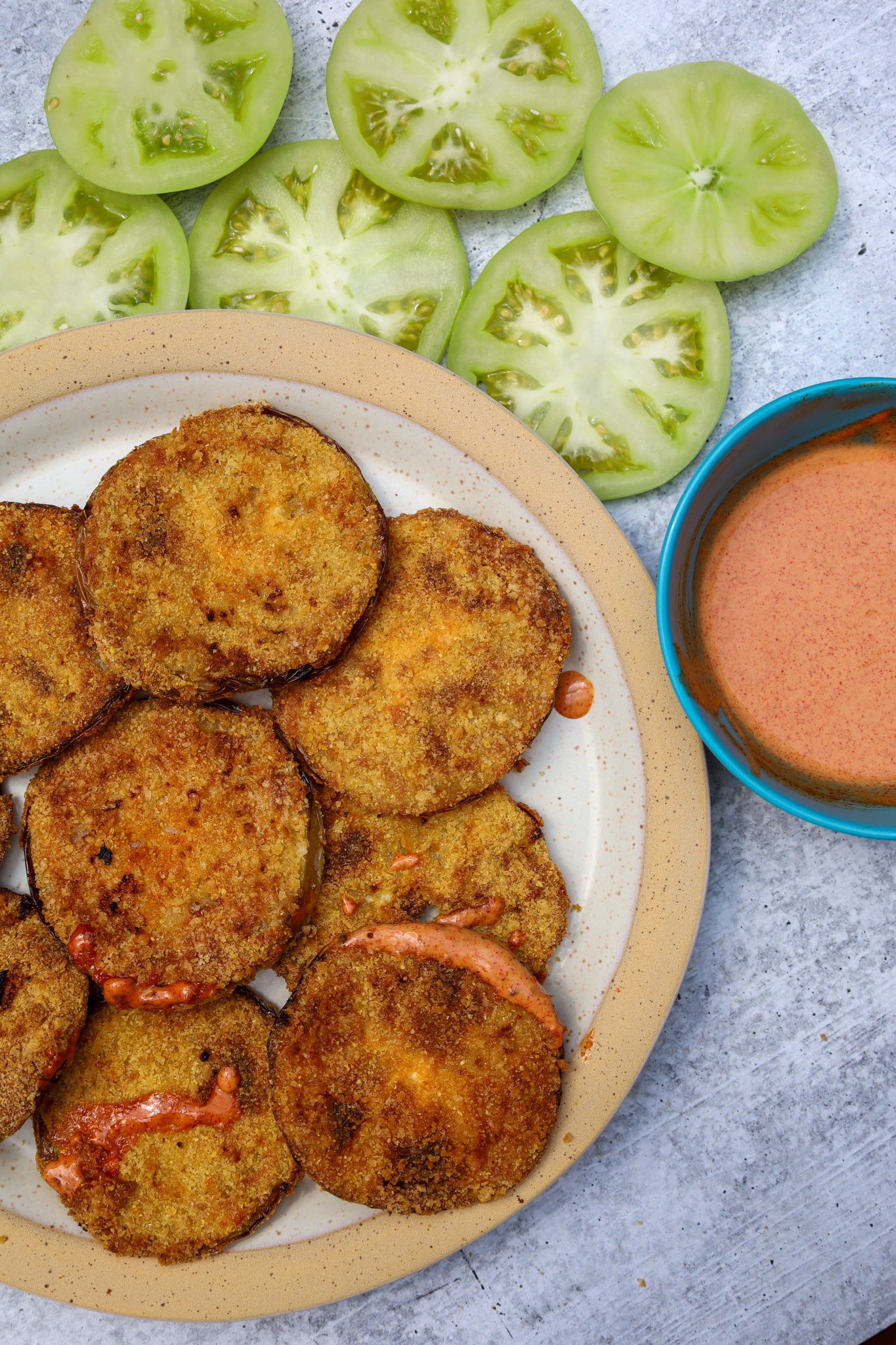 air fried green tomatoes with smoky paprika remoulade