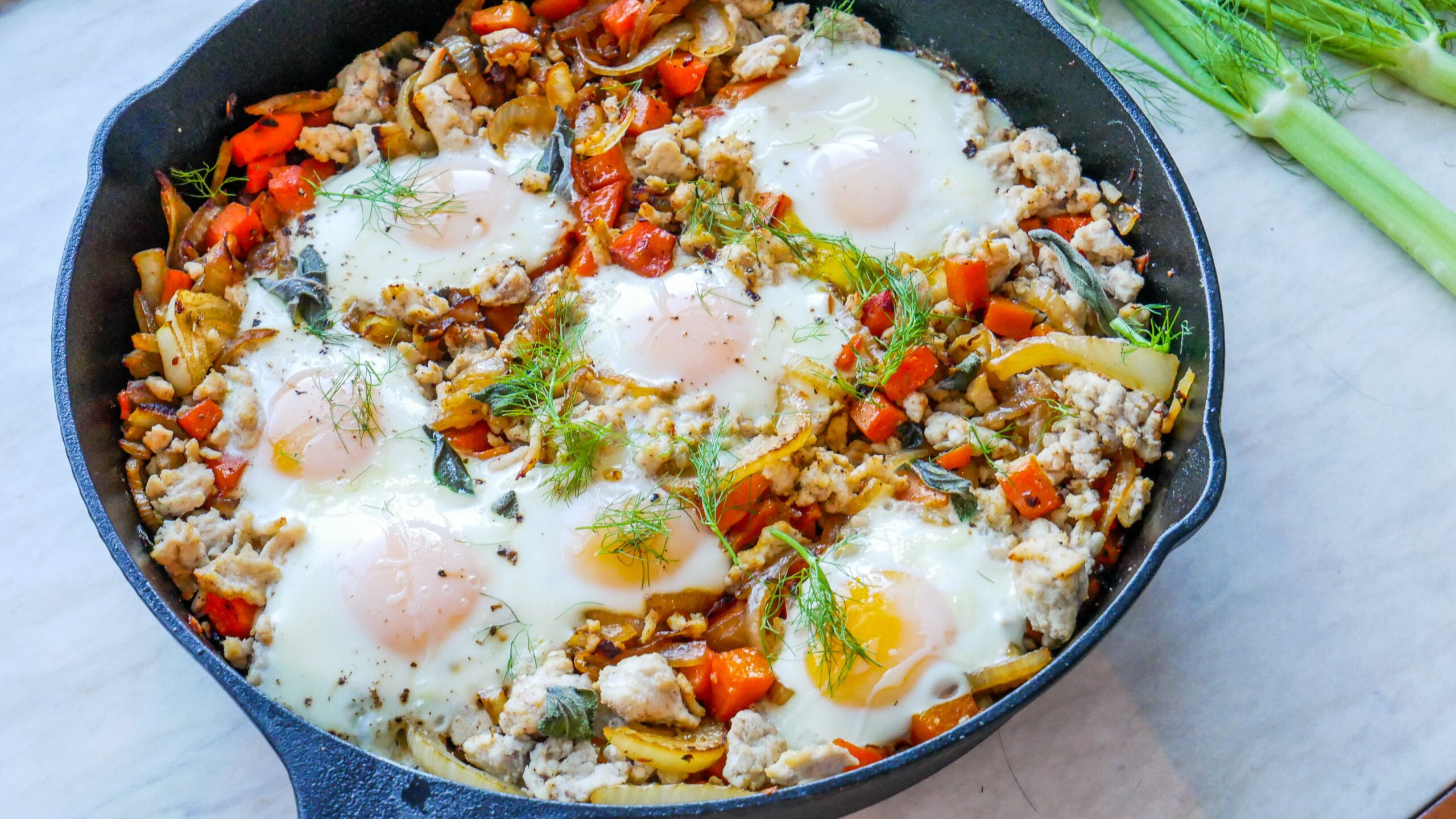 fall breakfast hash in a cast iron skillet