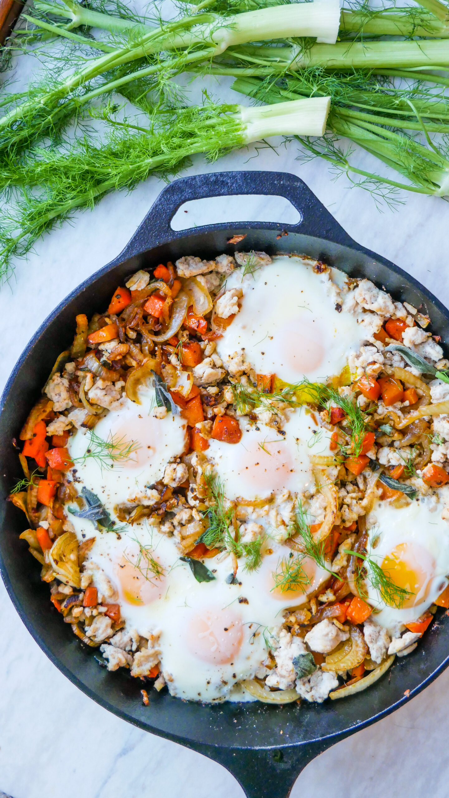 fall breakfast hash in a cast iron skillet