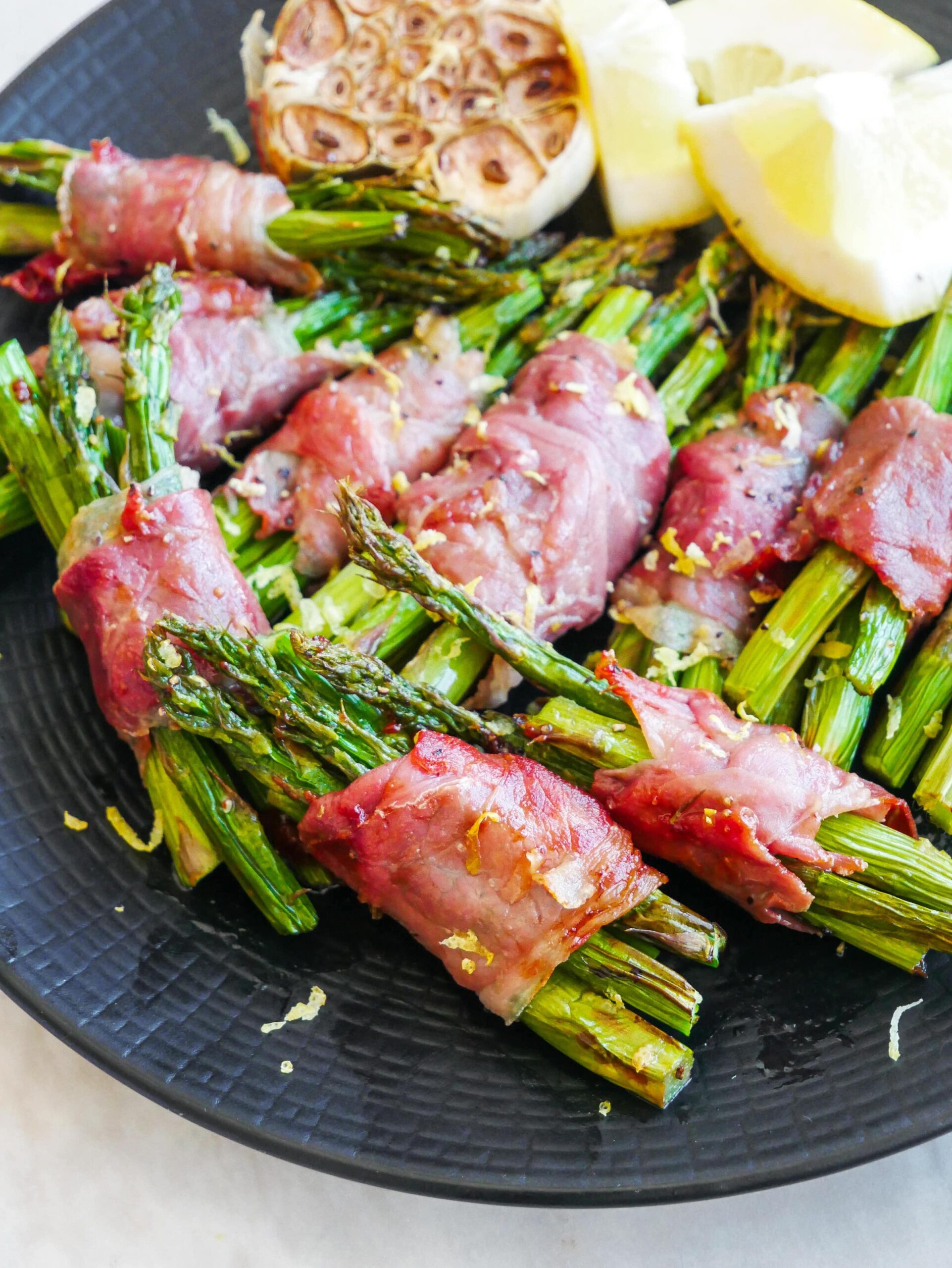 prosciutto wrapped asparagus bouquets with lemon zest