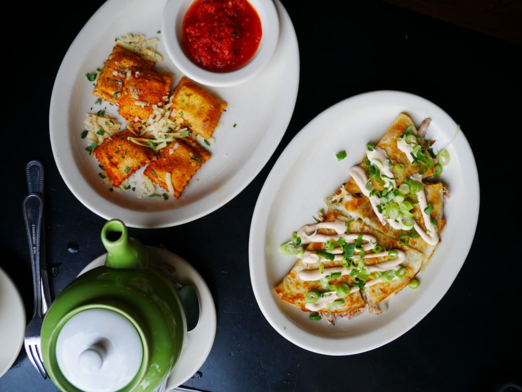 Fried Ravioli and quesadilla at Mother's Bistro Portland Oregon