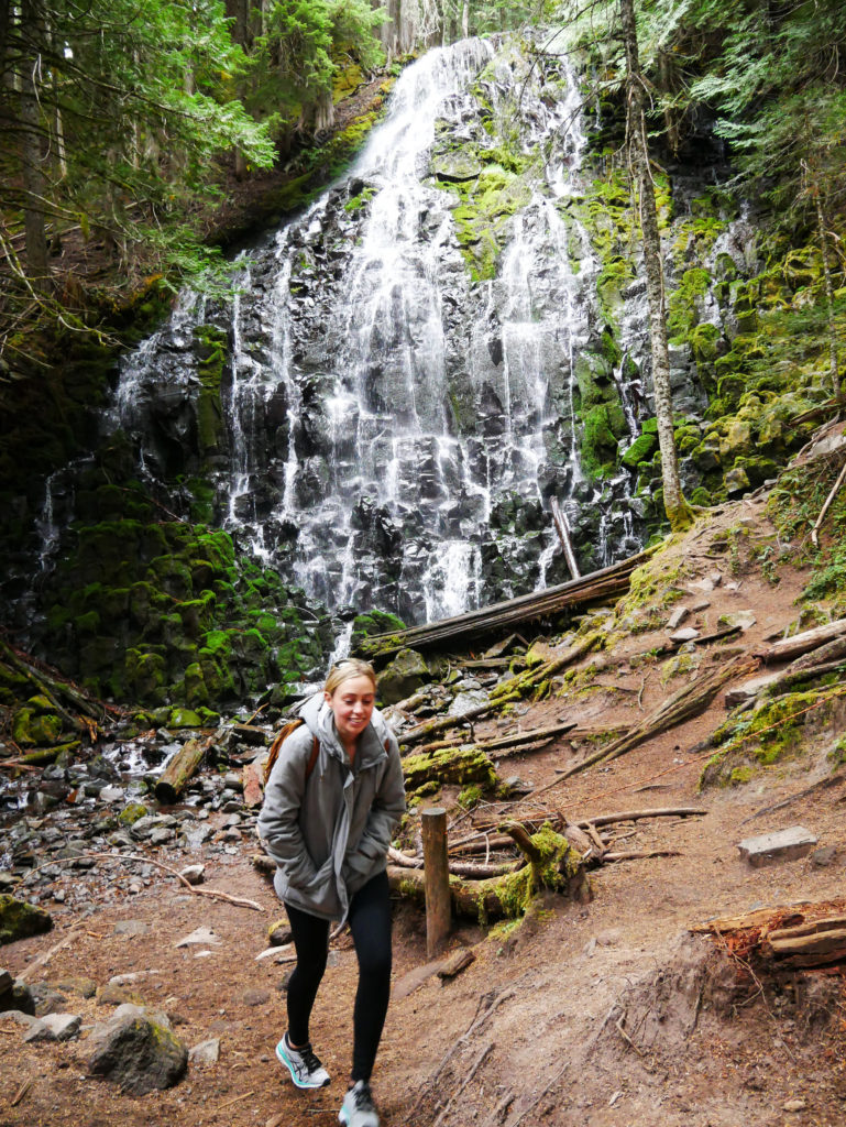 hiker at Ramona falls at Mount Hood oregon